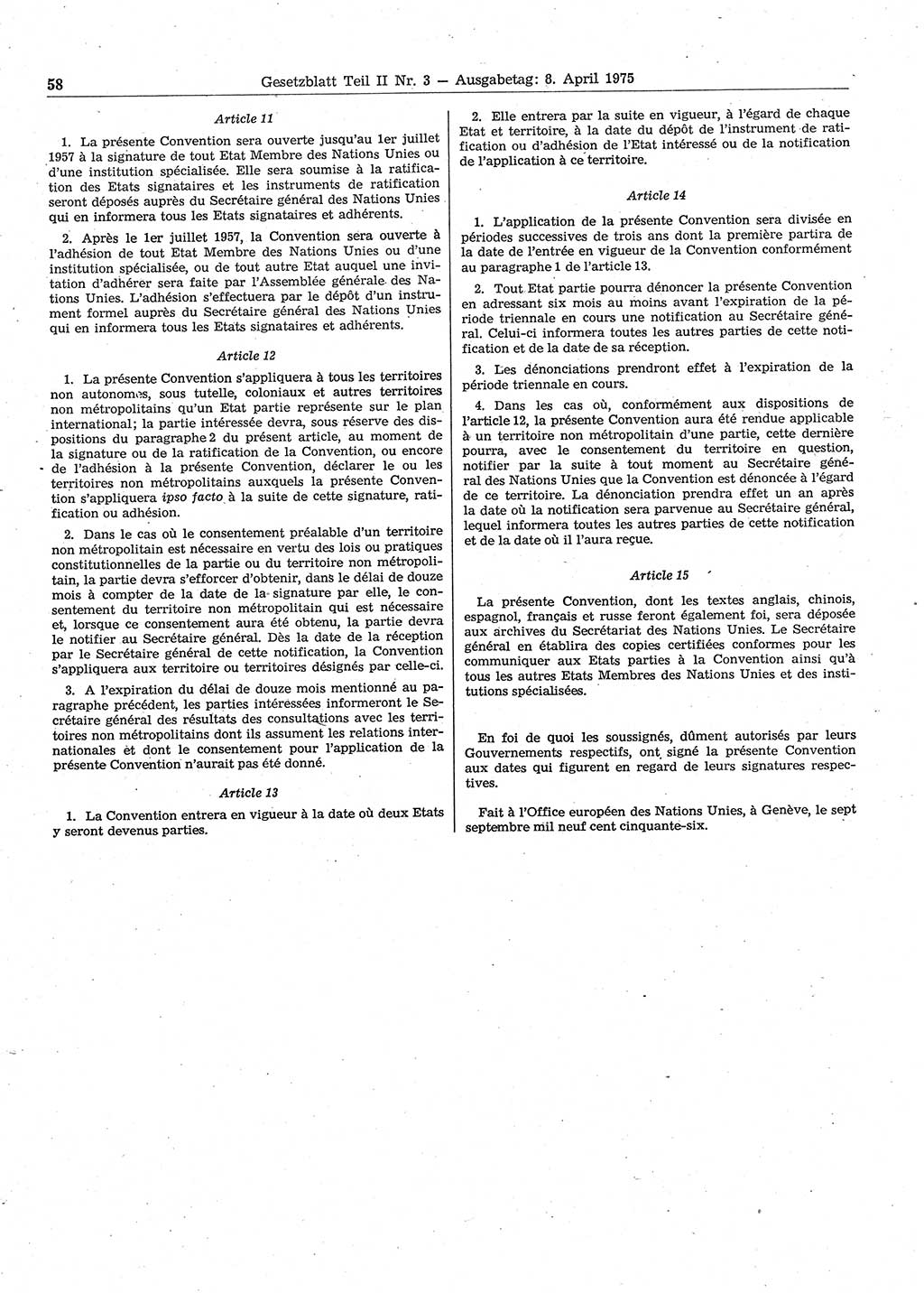 Gesetzblatt (GBl.) der Deutschen Demokratischen Republik (DDR) Teil ⅠⅠ 1975, Seite 58 (GBl. DDR ⅠⅠ 1975, S. 58)