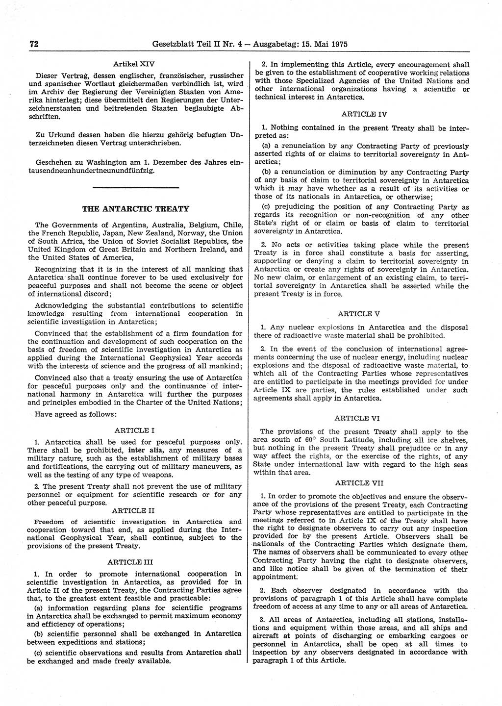 Gesetzblatt (GBl.) der Deutschen Demokratischen Republik (DDR) Teil ⅠⅠ 1975, Seite 72 (GBl. DDR ⅠⅠ 1975, S. 72)