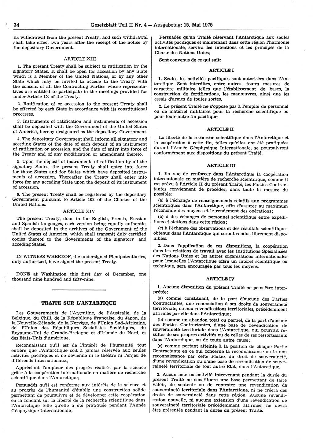 Gesetzblatt (GBl.) der Deutschen Demokratischen Republik (DDR) Teil ⅠⅠ 1975, Seite 74 (GBl. DDR ⅠⅠ 1975, S. 74)