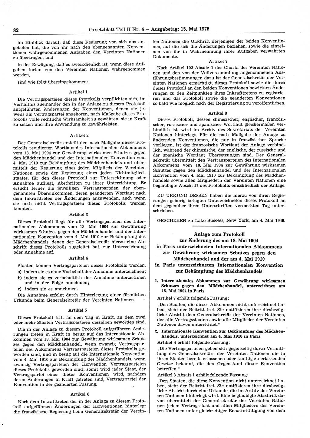 Gesetzblatt (GBl.) der Deutschen Demokratischen Republik (DDR) Teil ⅠⅠ 1975, Seite 82 (GBl. DDR ⅠⅠ 1975, S. 82)
