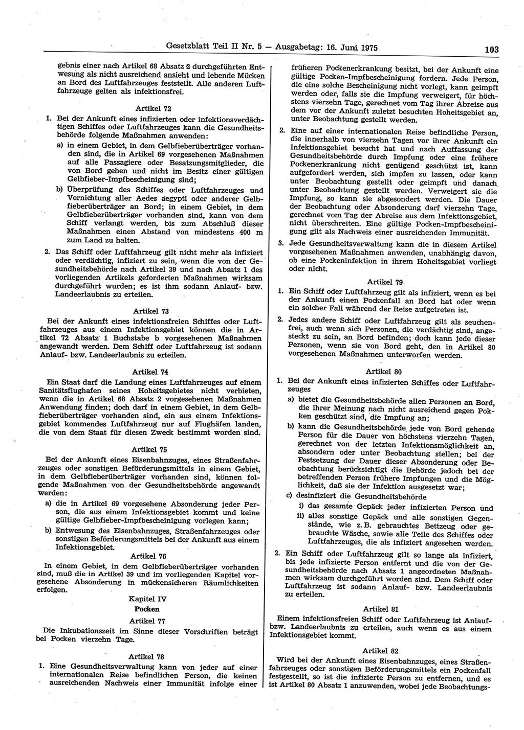 Gesetzblatt (GBl.) der Deutschen Demokratischen Republik (DDR) Teil ⅠⅠ 1975, Seite 103 (GBl. DDR ⅠⅠ 1975, S. 103)