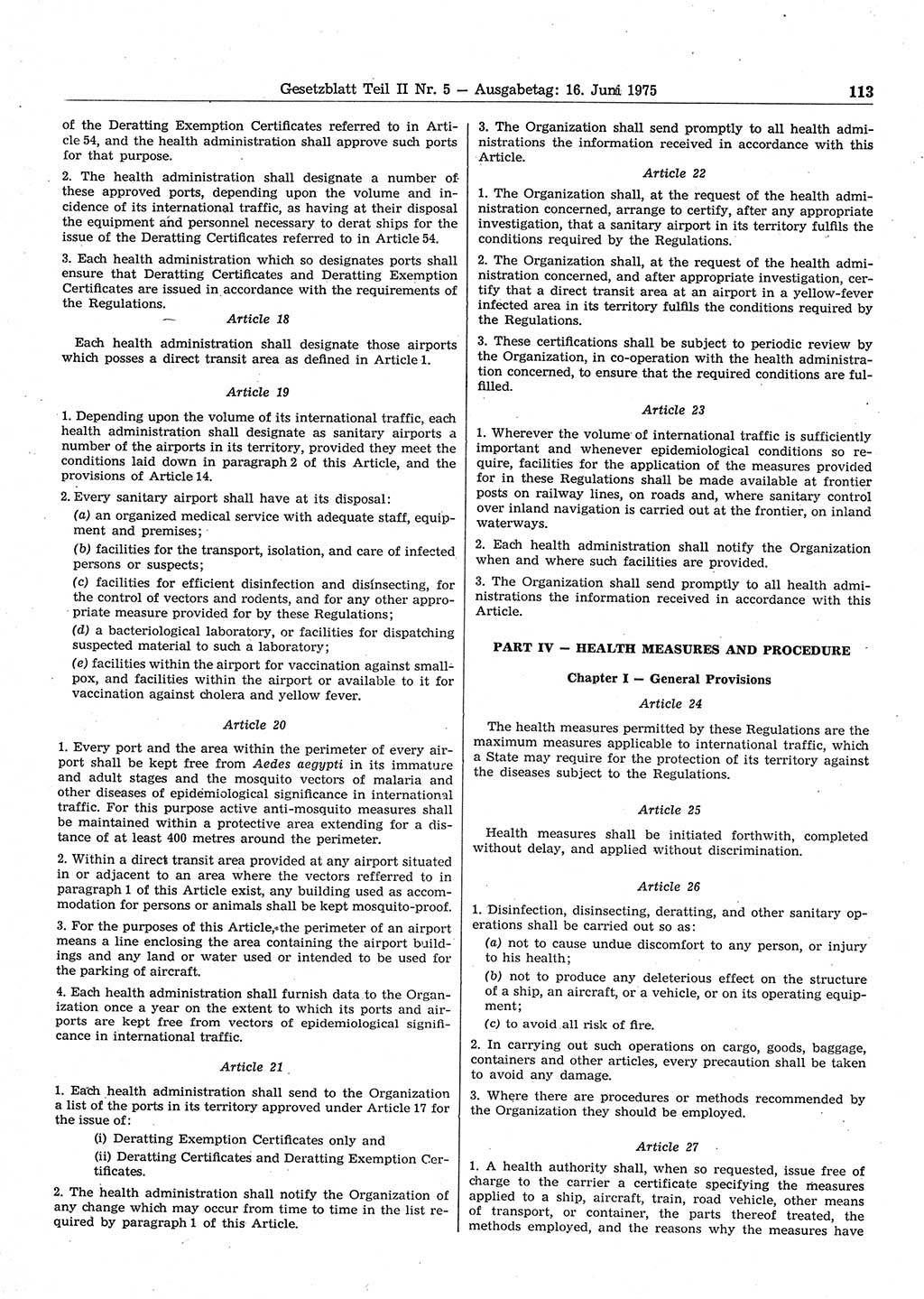 Gesetzblatt (GBl.) der Deutschen Demokratischen Republik (DDR) Teil ⅠⅠ 1975, Seite 113 (GBl. DDR ⅠⅠ 1975, S. 113)