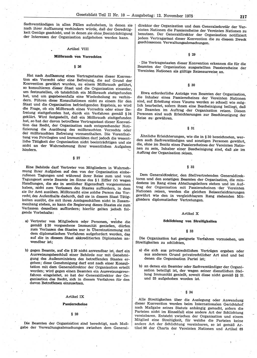 Gesetzblatt (GBl.) der Deutschen Demokratischen Republik (DDR) Teil ⅠⅠ 1975, Seite 217 (GBl. DDR ⅠⅠ 1975, S. 217)