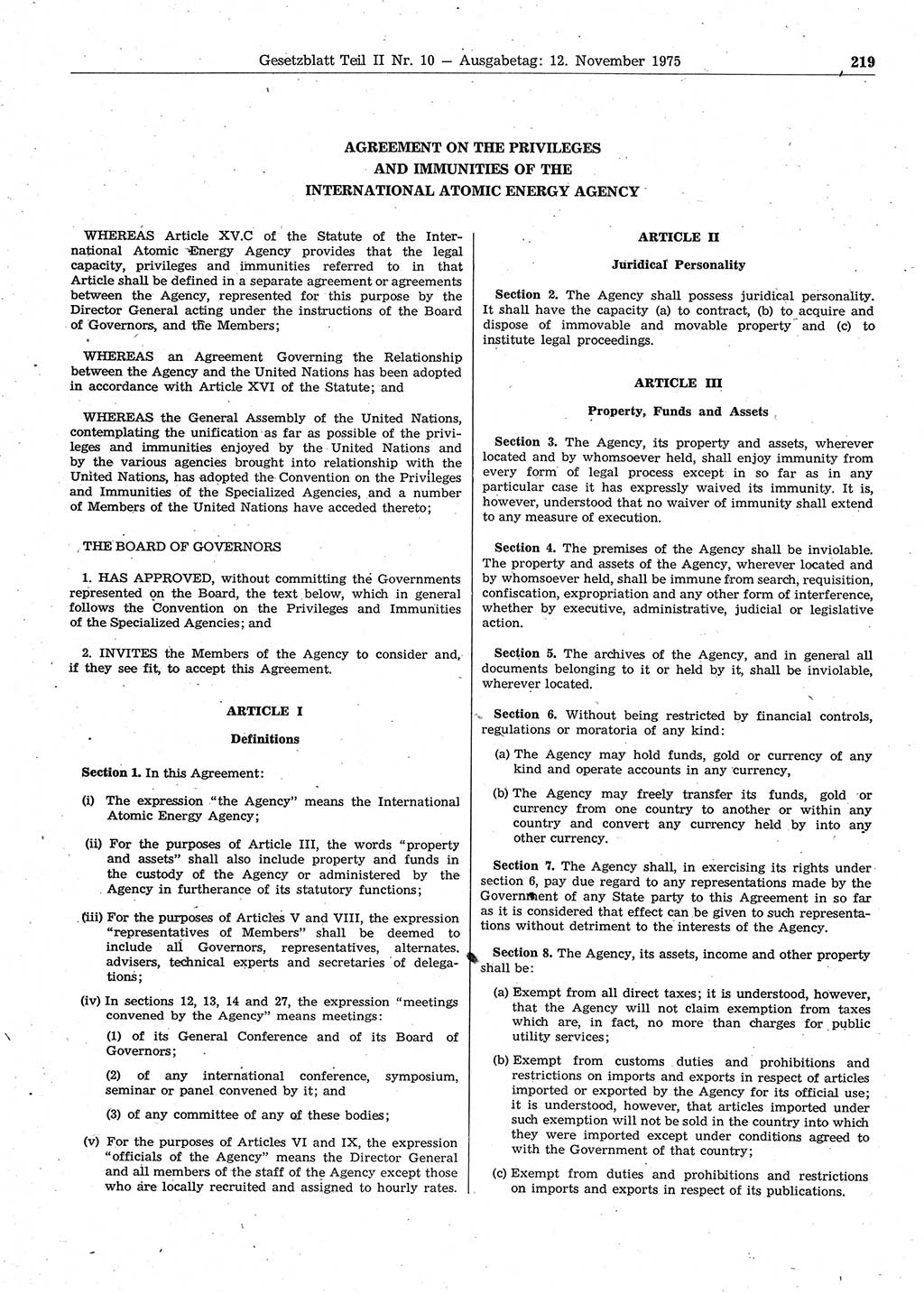 Gesetzblatt (GBl.) der Deutschen Demokratischen Republik (DDR) Teil ⅠⅠ 1975, Seite 219 (GBl. DDR ⅠⅠ 1975, S. 219)