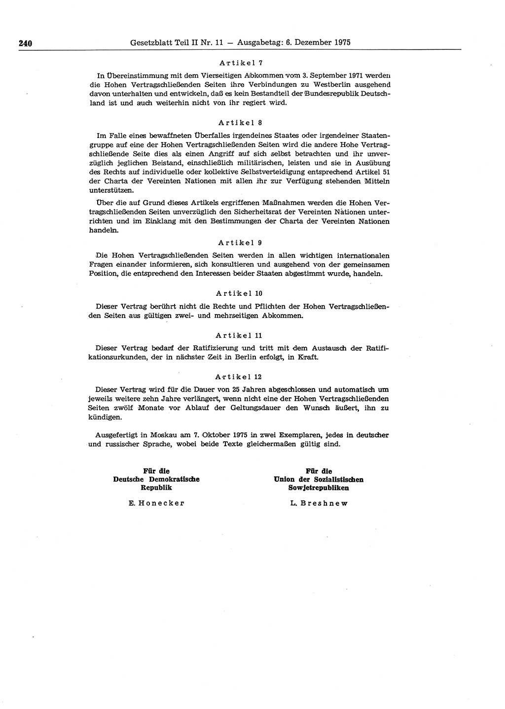 Gesetzblatt (GBl.) der Deutschen Demokratischen Republik (DDR) Teil ⅠⅠ 1975, Seite 240 (GBl. DDR ⅠⅠ 1975, S. 240)