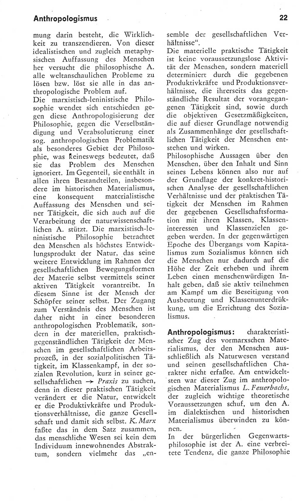 Kleines Wörterbuch der marxistisch-leninistischen Philosophie [Deutsche Demokratische Republik (DDR)] 1975, Seite 22 (Kl. Wb. ML Phil. DDR 1975, S. 22)
