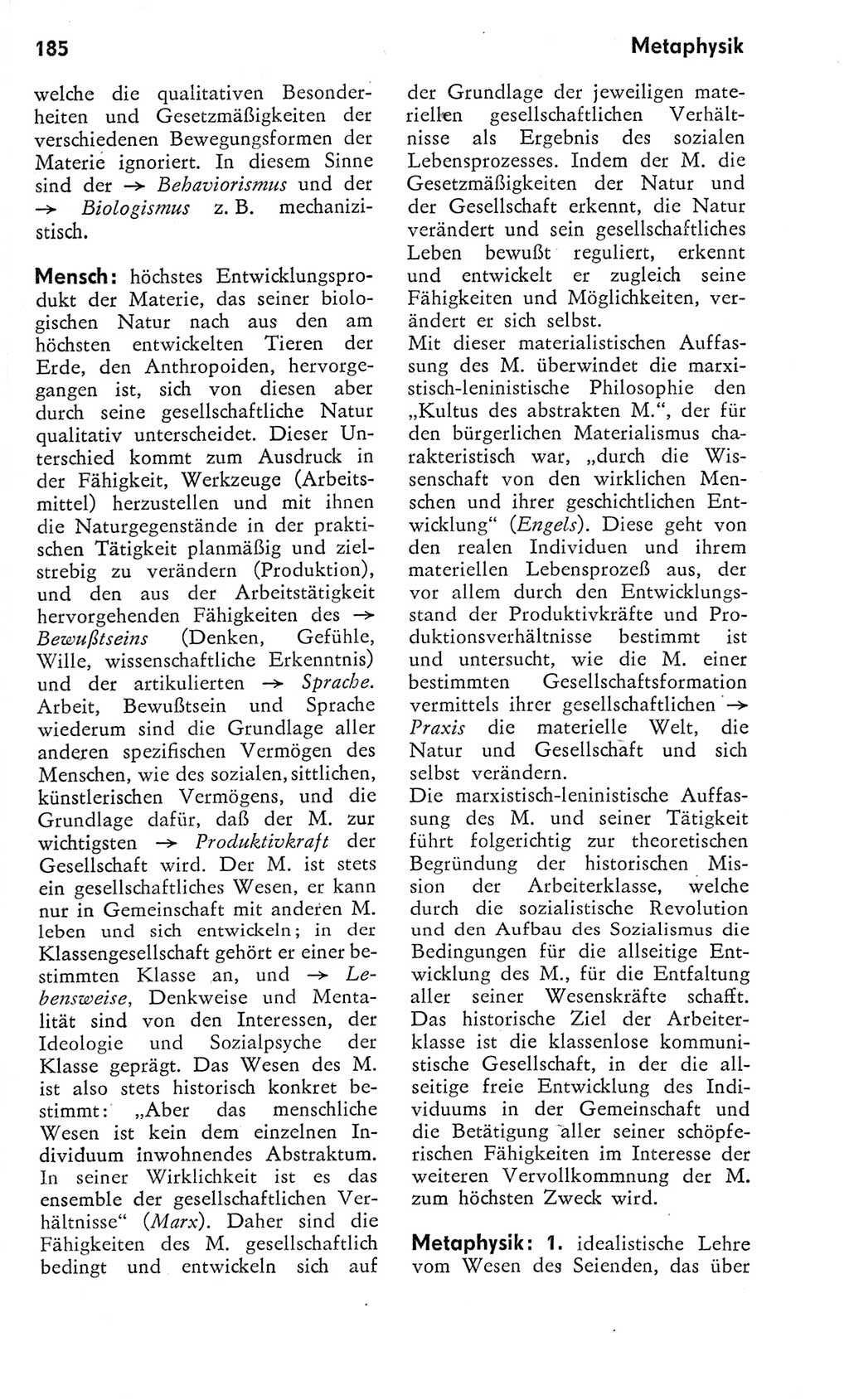 Kleines Wörterbuch der marxistisch-leninistischen Philosophie [Deutsche Demokratische Republik (DDR)] 1975, Seite 185 (Kl. Wb. ML Phil. DDR 1975, S. 185)