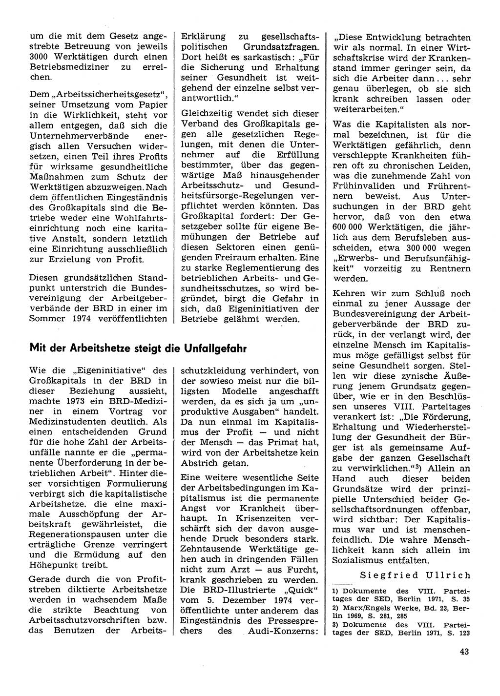 Neuer Weg (NW), Organ des Zentralkomitees (ZK) der SED (Sozialistische Einheitspartei Deutschlands) für Fragen des Parteilebens, 30. Jahrgang [Deutsche Demokratische Republik (DDR)] 1975, Seite 43 (NW ZK SED DDR 1975, S. 43)