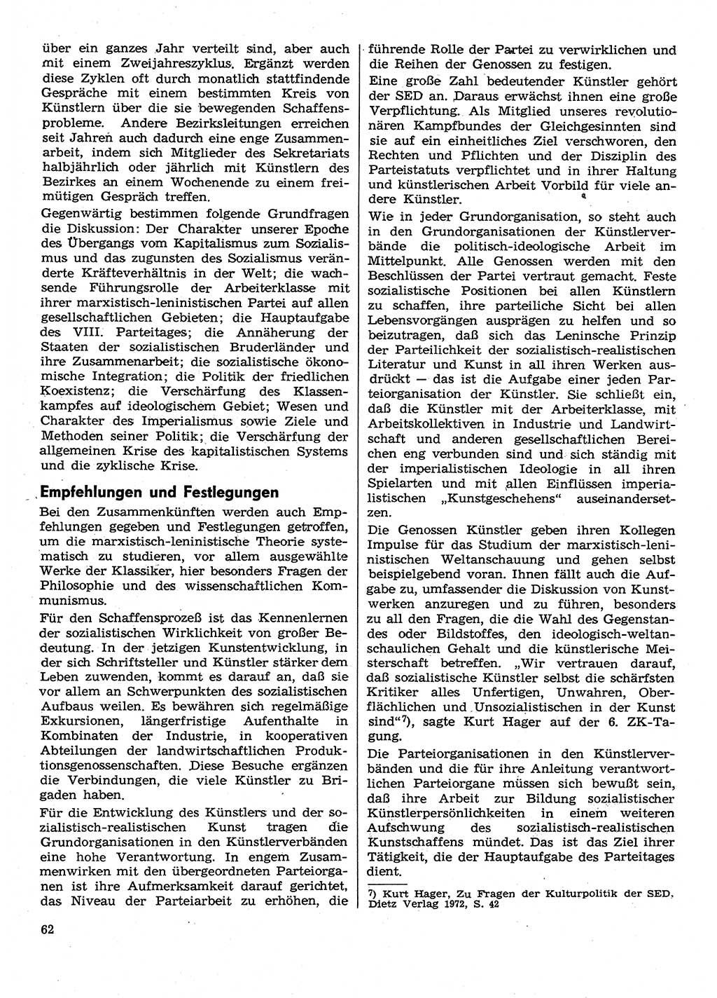 Neuer Weg (NW), Organ des Zentralkomitees (ZK) der SED (Sozialistische Einheitspartei Deutschlands) für Fragen des Parteilebens, 30. Jahrgang [Deutsche Demokratische Republik (DDR)] 1975, Seite 62 (NW ZK SED DDR 1975, S. 62)