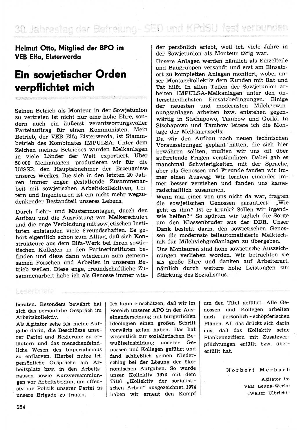 Neuer Weg (NW), Organ des Zentralkomitees (ZK) der SED (Sozialistische Einheitspartei Deutschlands) für Fragen des Parteilebens, 30. Jahrgang [Deutsche Demokratische Republik (DDR)] 1975, Seite 254 (NW ZK SED DDR 1975, S. 254)