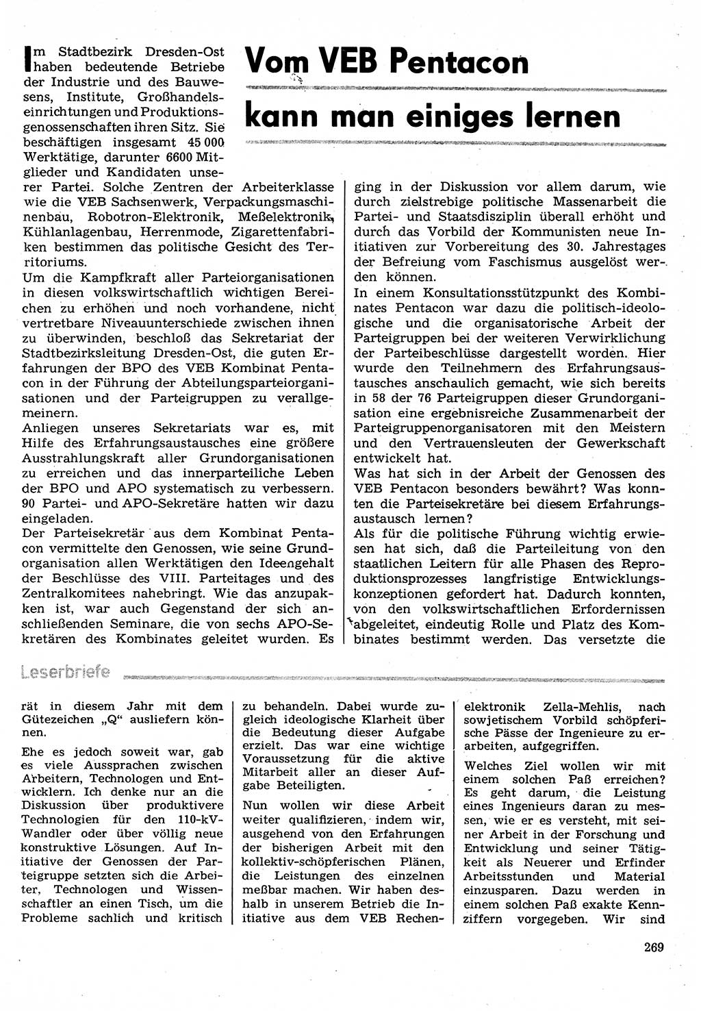 Neuer Weg (NW), Organ des Zentralkomitees (ZK) der SED (Sozialistische Einheitspartei Deutschlands) für Fragen des Parteilebens, 30. Jahrgang [Deutsche Demokratische Republik (DDR)] 1975, Seite 269 (NW ZK SED DDR 1975, S. 269)