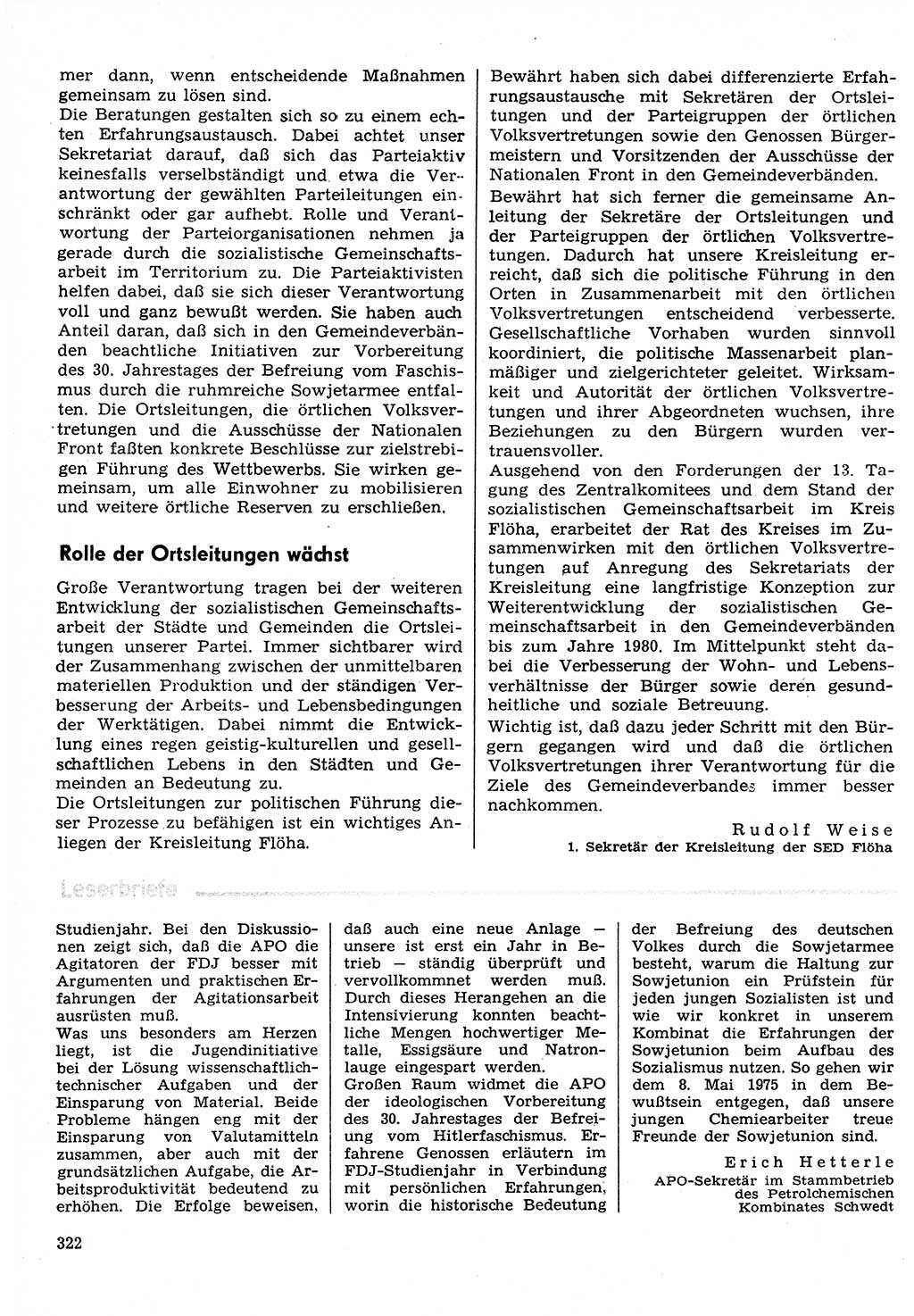 Neuer Weg (NW), Organ des Zentralkomitees (ZK) der SED (Sozialistische Einheitspartei Deutschlands) für Fragen des Parteilebens, 30. Jahrgang [Deutsche Demokratische Republik (DDR)] 1975, Seite 322 (NW ZK SED DDR 1975, S. 322)