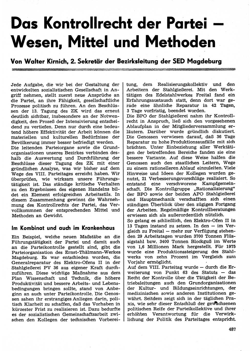 Neuer Weg (NW), Organ des Zentralkomitees (ZK) der SED (Sozialistische Einheitspartei Deutschlands) für Fragen des Parteilebens, 30. Jahrgang [Deutsche Demokratische Republik (DDR)] 1975, Seite 487 (NW ZK SED DDR 1975, S. 487)