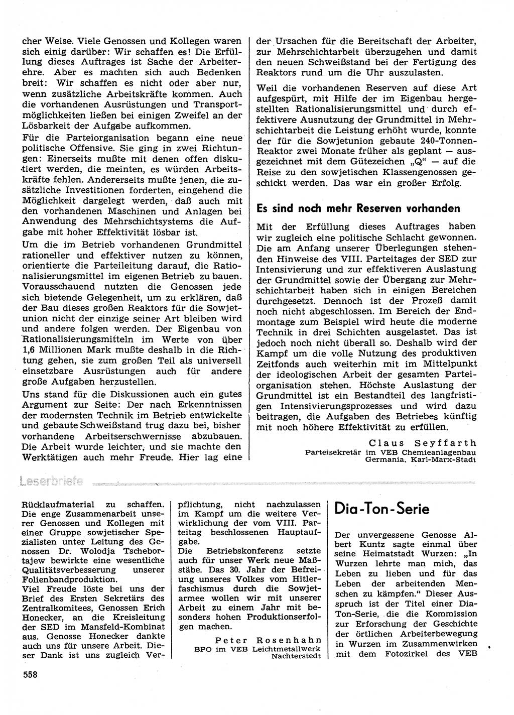 Neuer Weg (NW), Organ des Zentralkomitees (ZK) der SED (Sozialistische Einheitspartei Deutschlands) für Fragen des Parteilebens, 30. Jahrgang [Deutsche Demokratische Republik (DDR)] 1975, Seite 558 (NW ZK SED DDR 1975, S. 558)