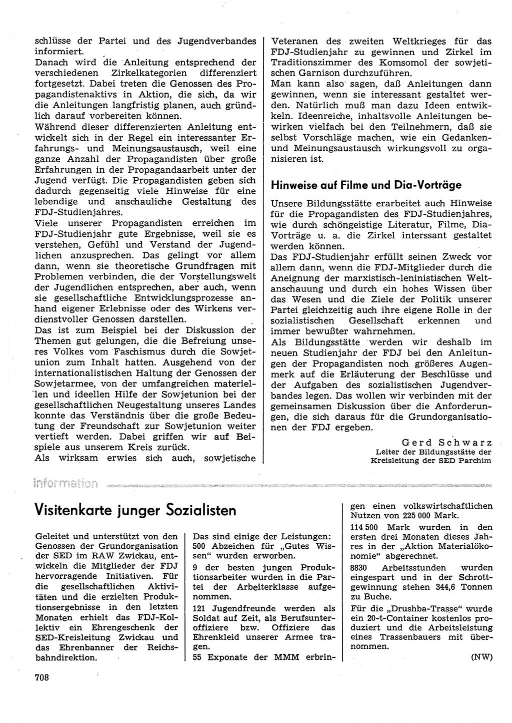 Neuer Weg (NW), Organ des Zentralkomitees (ZK) der SED (Sozialistische Einheitspartei Deutschlands) für Fragen des Parteilebens, 30. Jahrgang [Deutsche Demokratische Republik (DDR)] 1975, Seite 708 (NW ZK SED DDR 1975, S. 708)