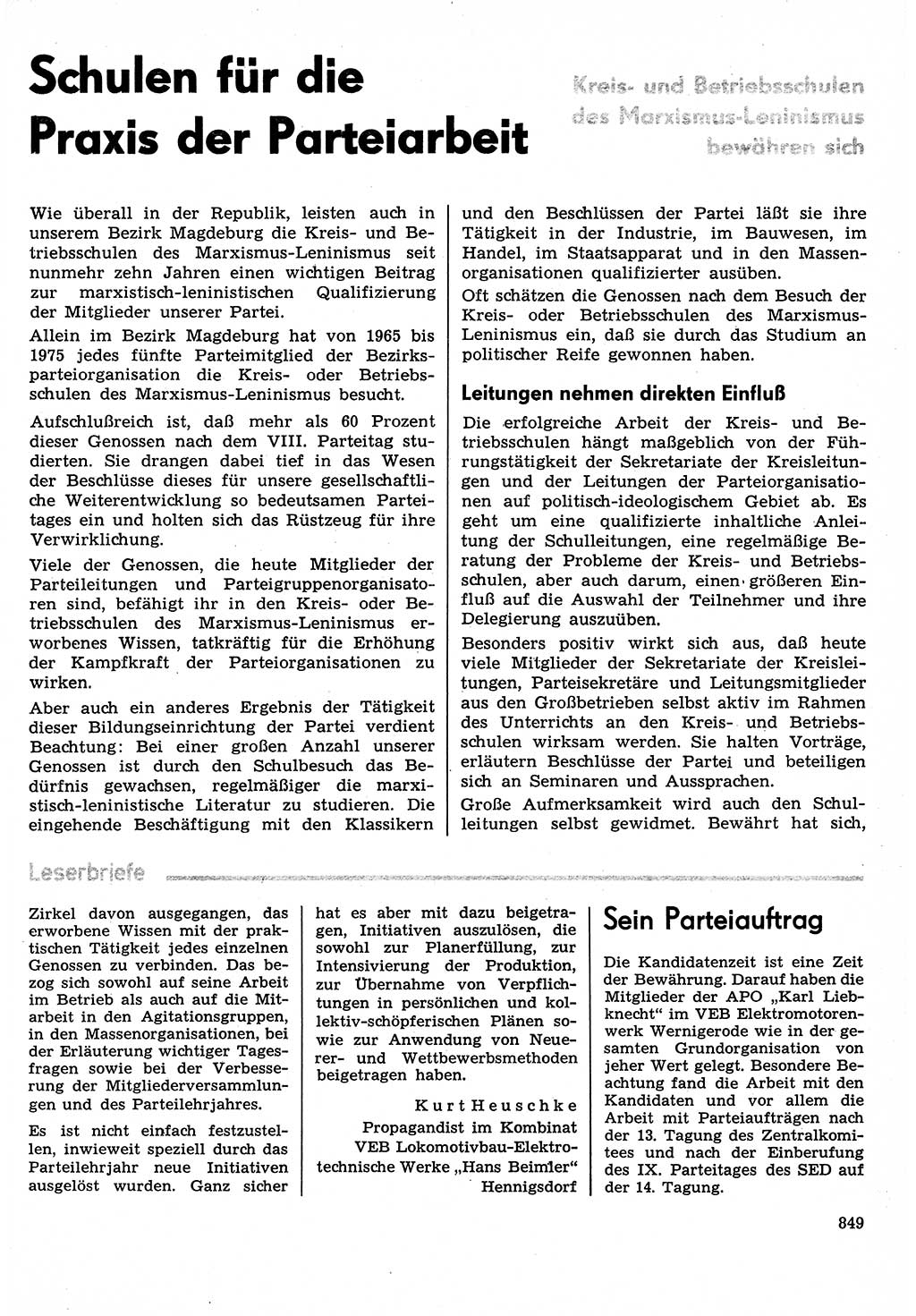 Neuer Weg (NW), Organ des Zentralkomitees (ZK) der SED (Sozialistische Einheitspartei Deutschlands) für Fragen des Parteilebens, 30. Jahrgang [Deutsche Demokratische Republik (DDR)] 1975, Seite 849 (NW ZK SED DDR 1975, S. 849)