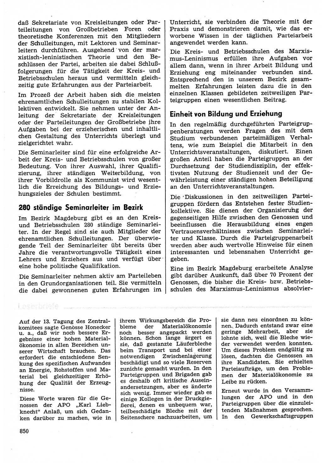 Neuer Weg (NW), Organ des Zentralkomitees (ZK) der SED (Sozialistische Einheitspartei Deutschlands) für Fragen des Parteilebens, 30. Jahrgang [Deutsche Demokratische Republik (DDR)] 1975, Seite 850 (NW ZK SED DDR 1975, S. 850)