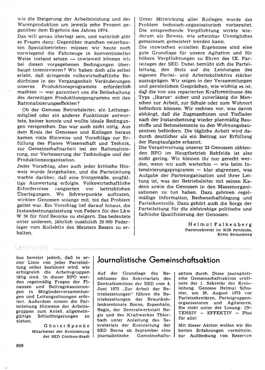 Neuer Weg (NW), Organ des Zentralkomitees (ZK) der SED (Sozialistische Einheitspartei Deutschlands) für Fragen des Parteilebens, 30. Jahrgang [Deutsche Demokratische Republik (DDR)] 1975, Seite 898 (NW ZK SED DDR 1975, S. 898)