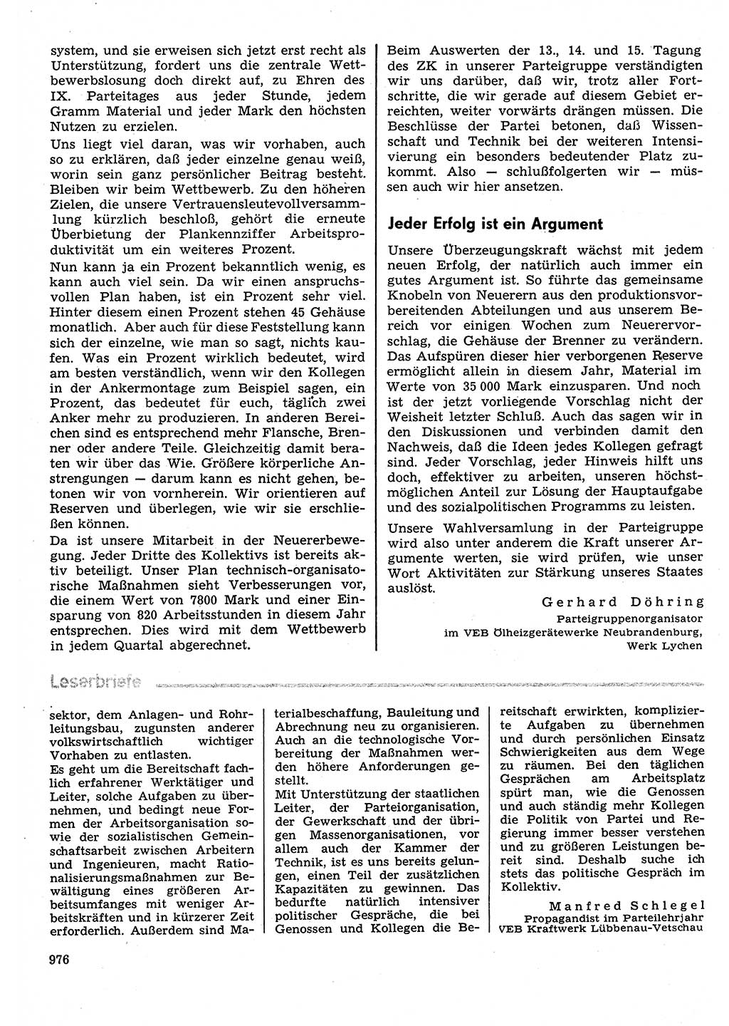 Neuer Weg (NW), Organ des Zentralkomitees (ZK) der SED (Sozialistische Einheitspartei Deutschlands) für Fragen des Parteilebens, 30. Jahrgang [Deutsche Demokratische Republik (DDR)] 1975, Seite 976 (NW ZK SED DDR 1975, S. 976)