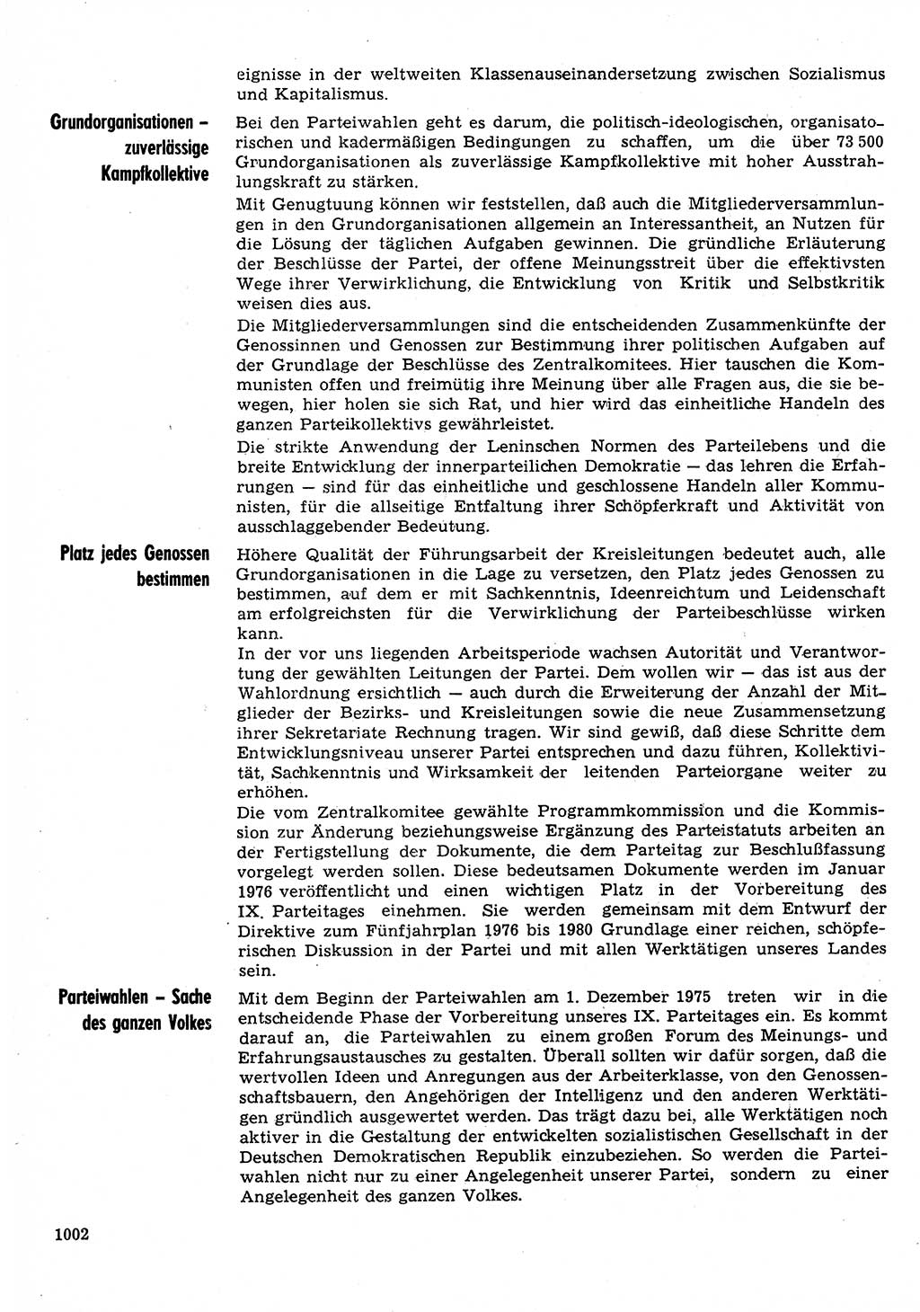 Neuer Weg (NW), Organ des Zentralkomitees (ZK) der SED (Sozialistische Einheitspartei Deutschlands) für Fragen des Parteilebens, 30. Jahrgang [Deutsche Demokratische Republik (DDR)] 1975, Seite 1002 (NW ZK SED DDR 1975, S. 1002)