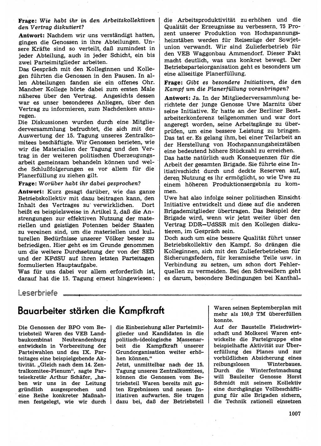 Neuer Weg (NW), Organ des Zentralkomitees (ZK) der SED (Sozialistische Einheitspartei Deutschlands) für Fragen des Parteilebens, 30. Jahrgang [Deutsche Demokratische Republik (DDR)] 1975, Seite 1007 (NW ZK SED DDR 1975, S. 1007)