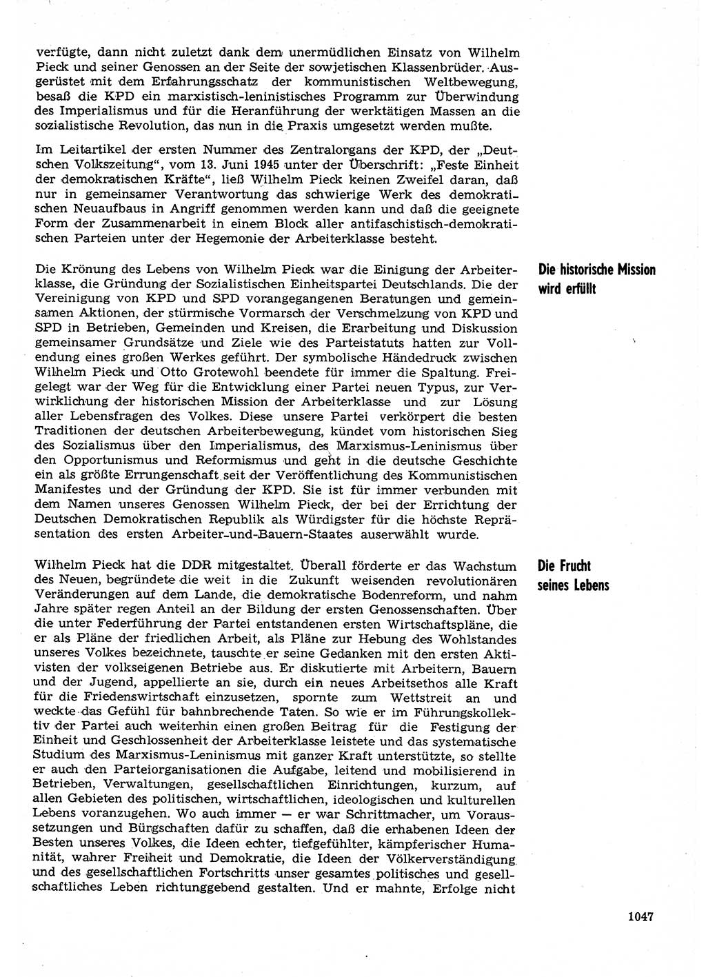 Neuer Weg (NW), Organ des Zentralkomitees (ZK) der SED (Sozialistische Einheitspartei Deutschlands) für Fragen des Parteilebens, 30. Jahrgang [Deutsche Demokratische Republik (DDR)] 1975, Seite 1047 (NW ZK SED DDR 1975, S. 1047)