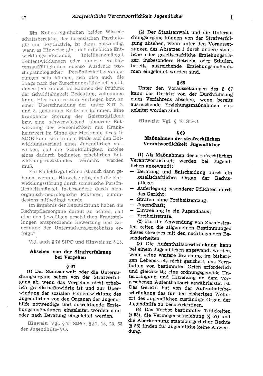 Strafgesetzbuch (StGB) der Deutschen Demokratischen Republik (DDR) und angrenzende Gesetze und Bestimmungen 1975, Seite 47 (StGB DDR Ges. Best. 1975, S. 47)