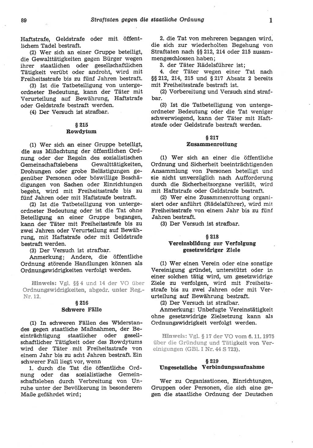 Strafgesetzbuch (StGB) der Deutschen Demokratischen Republik (DDR) und angrenzende Gesetze und Bestimmungen 1975, Seite 89 (StGB DDR Ges. Best. 1975, S. 89)