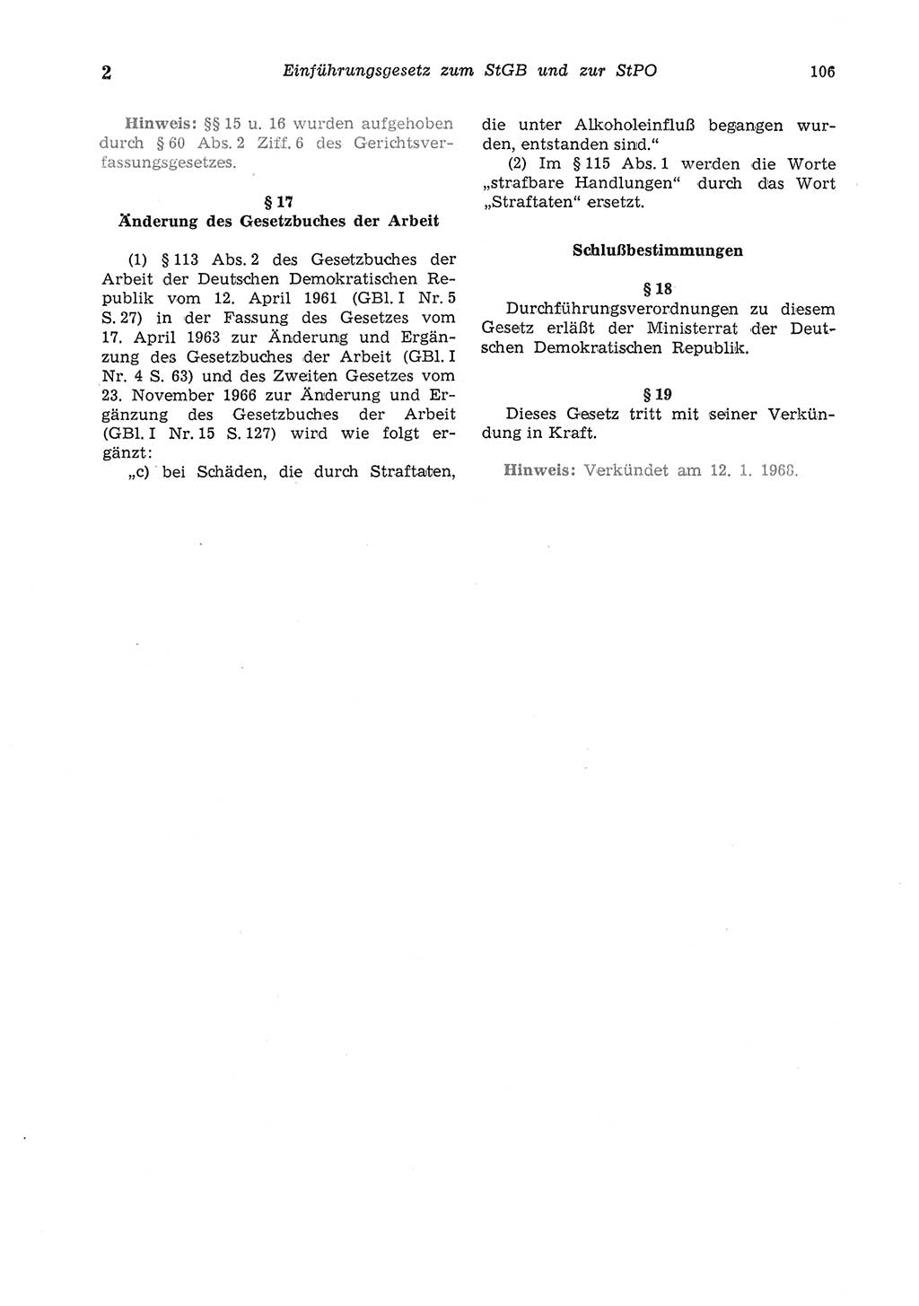 Strafgesetzbuch (StGB) der Deutschen Demokratischen Republik (DDR) und angrenzende Gesetze und Bestimmungen 1975, Seite 106 (StGB DDR Ges. Best. 1975, S. 106)