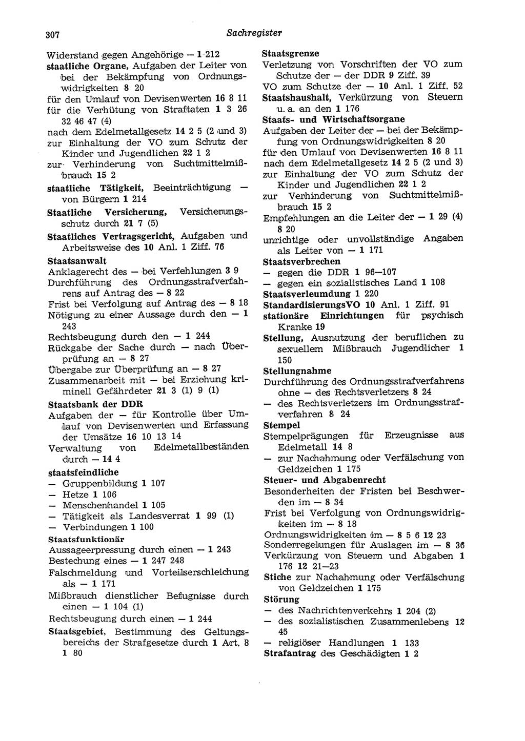 Strafgesetzbuch (StGB) der Deutschen Demokratischen Republik (DDR) und angrenzende Gesetze und Bestimmungen 1975, Seite 307 (StGB DDR Ges. Best. 1975, S. 307)