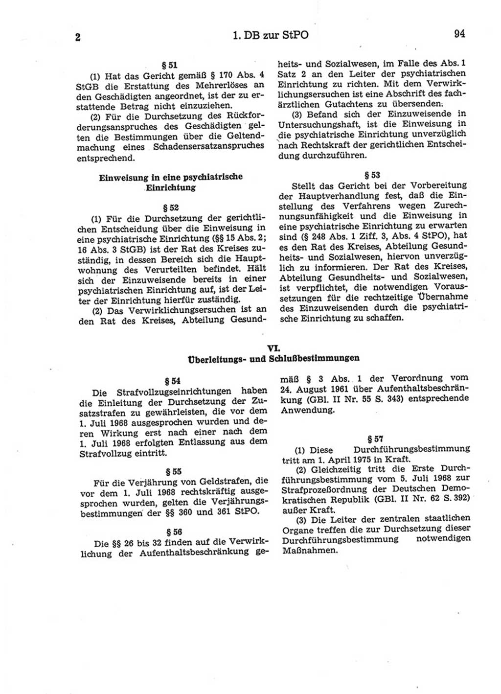 Strafprozeßordnung (StPO) der Deutschen Demokratischen Republik (DDR) 1975, Seite 94 (StPO DDR 1974, S. 94)