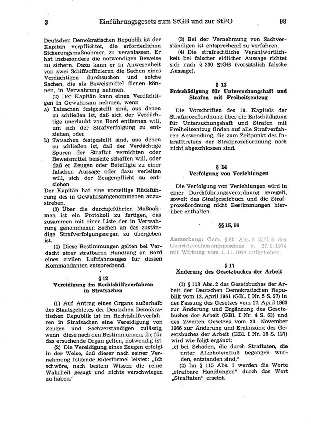 Strafprozeßordnung (StPO) der Deutschen Demokratischen Republik (DDR) 1975, Seite 98 (StPO DDR 1974, S. 98)