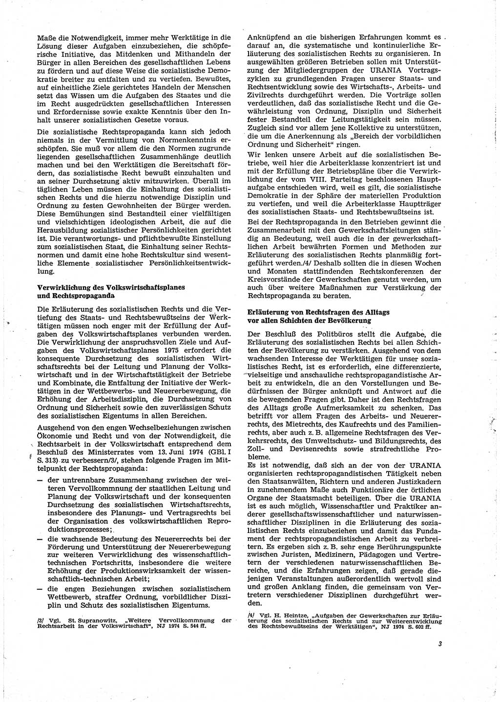 Neue Justiz (NJ), Zeitschrift für Recht und Rechtswissenschaft [Deutsche Demokratische Republik (DDR)], 29. Jahrgang 1975, Seite 3 (NJ DDR 1975, S. 3)