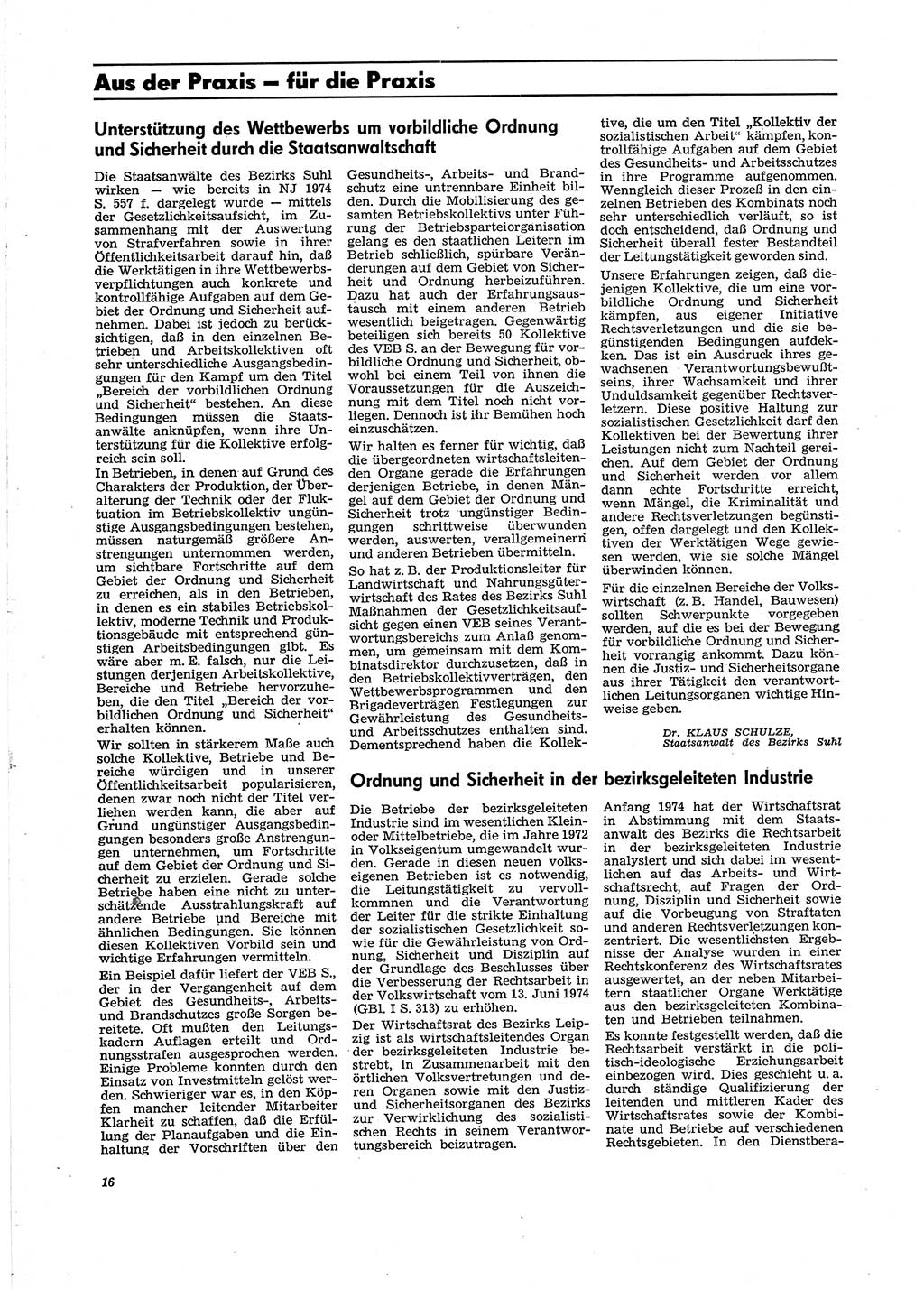 Neue Justiz (NJ), Zeitschrift für Recht und Rechtswissenschaft [Deutsche Demokratische Republik (DDR)], 29. Jahrgang 1975, Seite 16 (NJ DDR 1975, S. 16)
