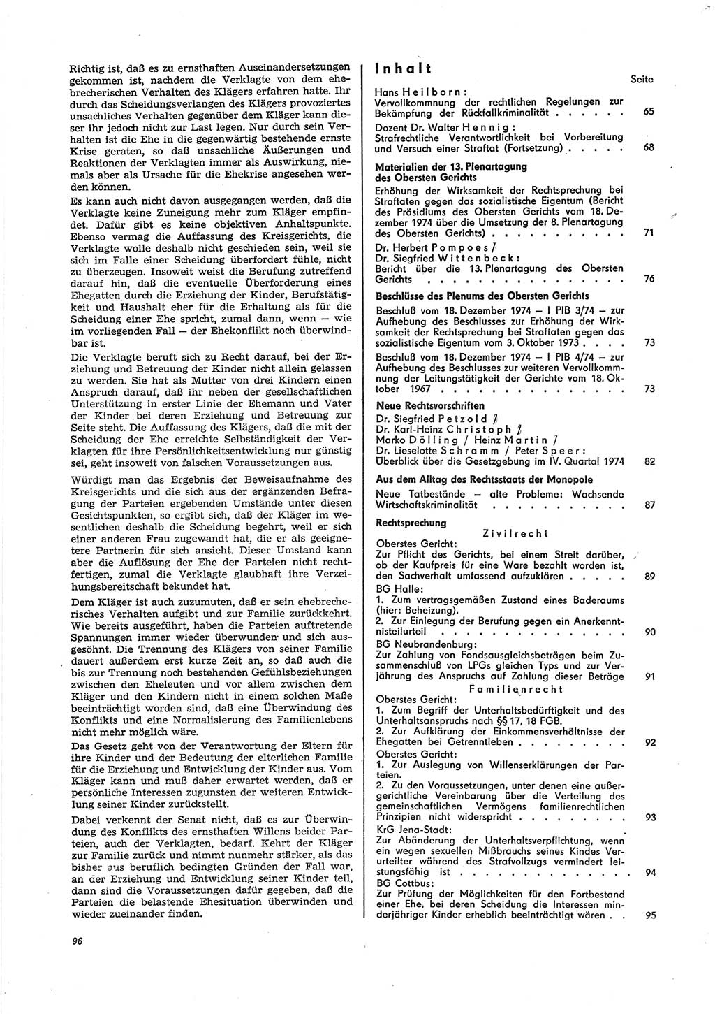 Neue Justiz (NJ), Zeitschrift für Recht und Rechtswissenschaft [Deutsche Demokratische Republik (DDR)], 29. Jahrgang 1975, Seite 96 (NJ DDR 1975, S. 96)