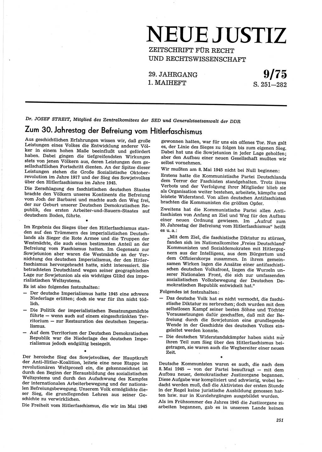 Neue Justiz (NJ), Zeitschrift für Recht und Rechtswissenschaft [Deutsche Demokratische Republik (DDR)], 29. Jahrgang 1975, Seite 251 (NJ DDR 1975, S. 251)