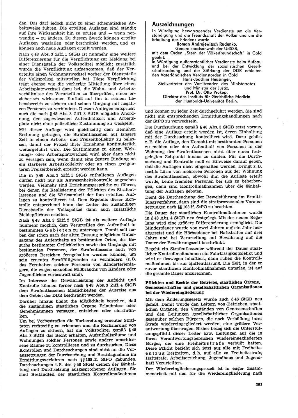 Neue Justiz (NJ), Zeitschrift für Recht und Rechtswissenschaft [Deutsche Demokratische Republik (DDR)], 29. Jahrgang 1975, Seite 291 (NJ DDR 1975, S. 291)