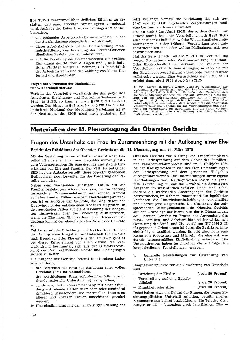 Neue Justiz (NJ), Zeitschrift für Recht und Rechtswissenschaft [Deutsche Demokratische Republik (DDR)], 29. Jahrgang 1975, Seite 292 (NJ DDR 1975, S. 292)