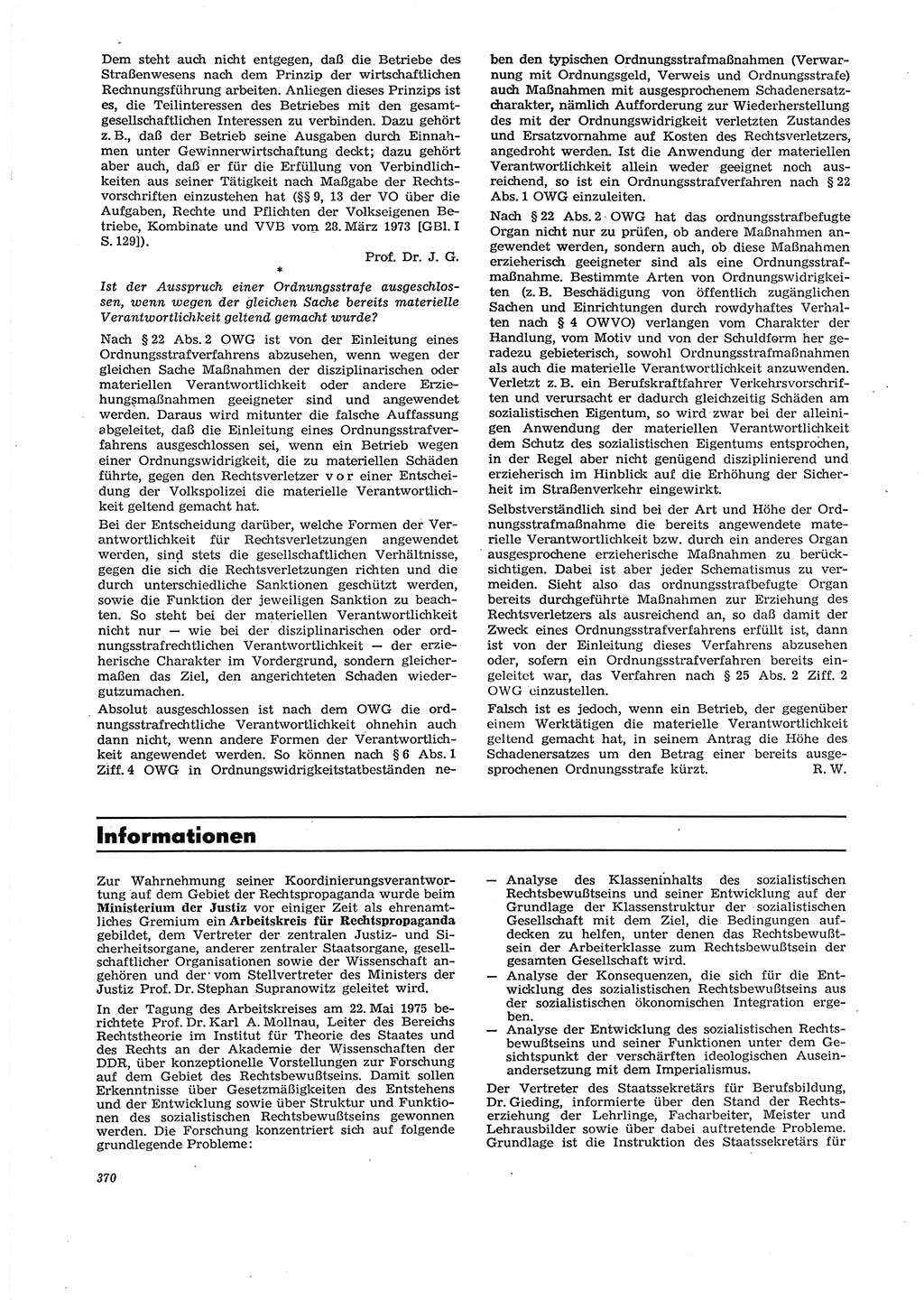 Neue Justiz (NJ), Zeitschrift für Recht und Rechtswissenschaft [Deutsche Demokratische Republik (DDR)], 29. Jahrgang 1975, Seite 370 (NJ DDR 1975, S. 370)