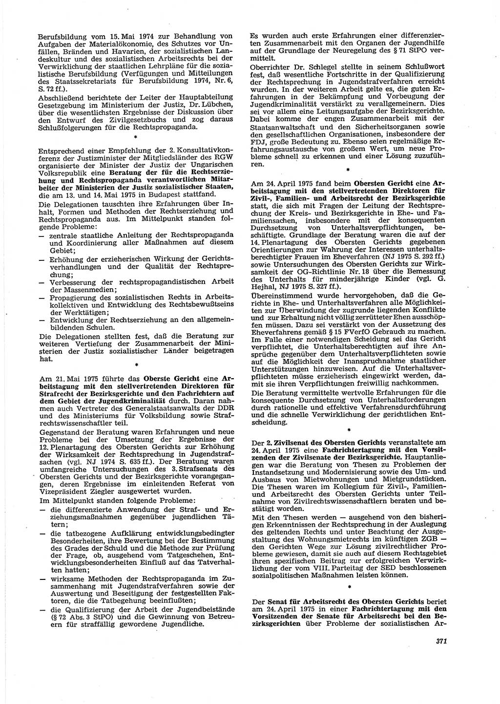 Neue Justiz (NJ), Zeitschrift für Recht und Rechtswissenschaft [Deutsche Demokratische Republik (DDR)], 29. Jahrgang 1975, Seite 371 (NJ DDR 1975, S. 371)
