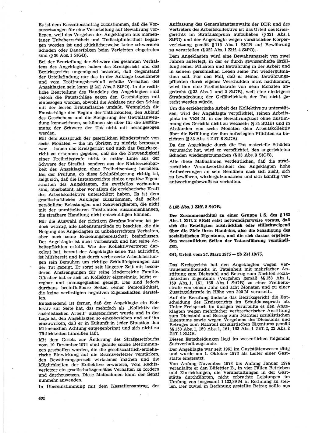 Neue Justiz (NJ), Zeitschrift für Recht und Rechtswissenschaft [Deutsche Demokratische Republik (DDR)], 29. Jahrgang 1975, Seite 402 (NJ DDR 1975, S. 402)