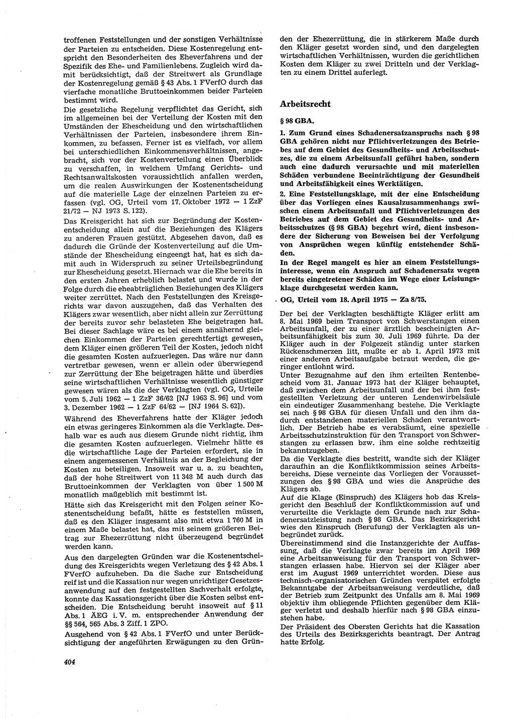 Neue Justiz (NJ), Zeitschrift für Recht und Rechtswissenschaft [Deutsche Demokratische Republik (DDR)], 29. Jahrgang 1975, Seite 404 (NJ DDR 1975, S. 404)