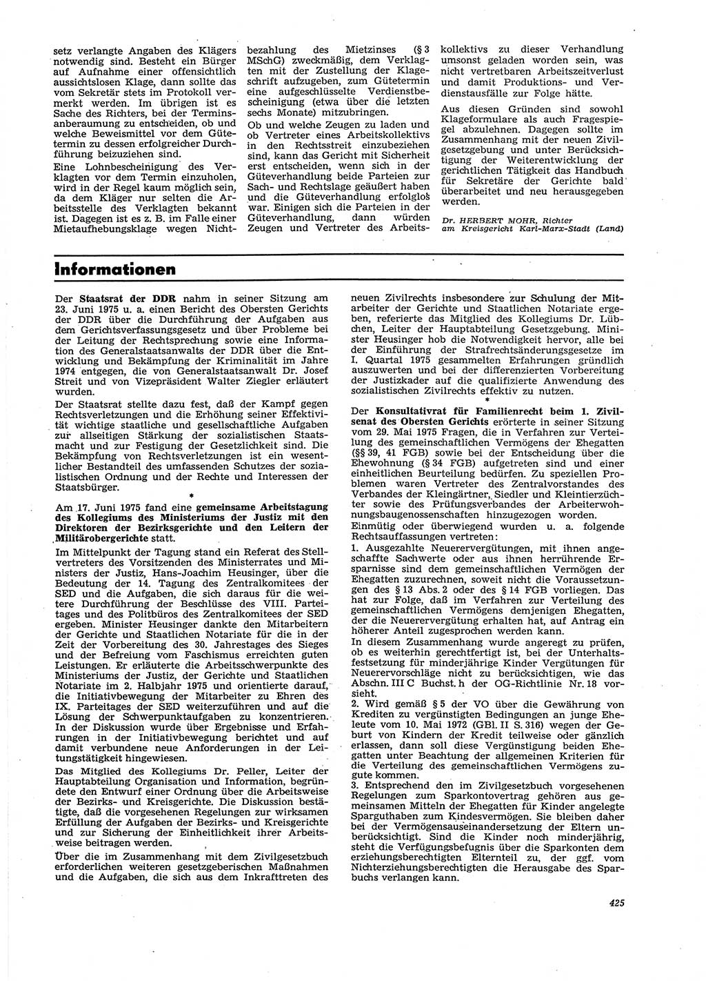 Neue Justiz (NJ), Zeitschrift für Recht und Rechtswissenschaft [Deutsche Demokratische Republik (DDR)], 29. Jahrgang 1975, Seite 425 (NJ DDR 1975, S. 425)