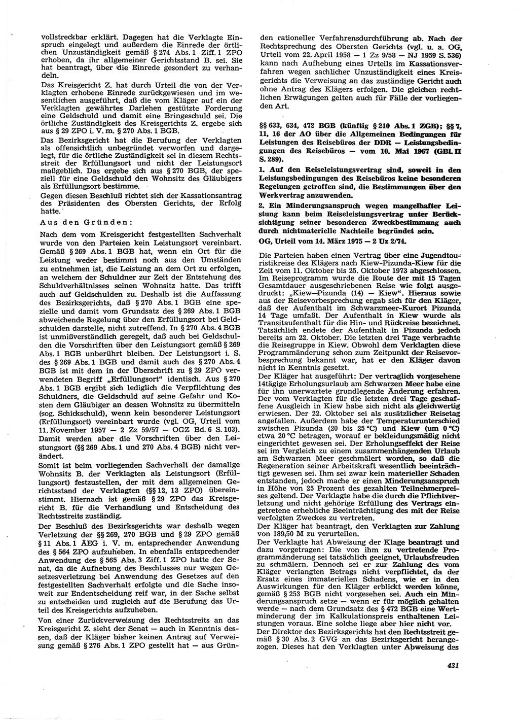 Neue Justiz (NJ), Zeitschrift für Recht und Rechtswissenschaft [Deutsche Demokratische Republik (DDR)], 29. Jahrgang 1975, Seite 431 (NJ DDR 1975, S. 431)