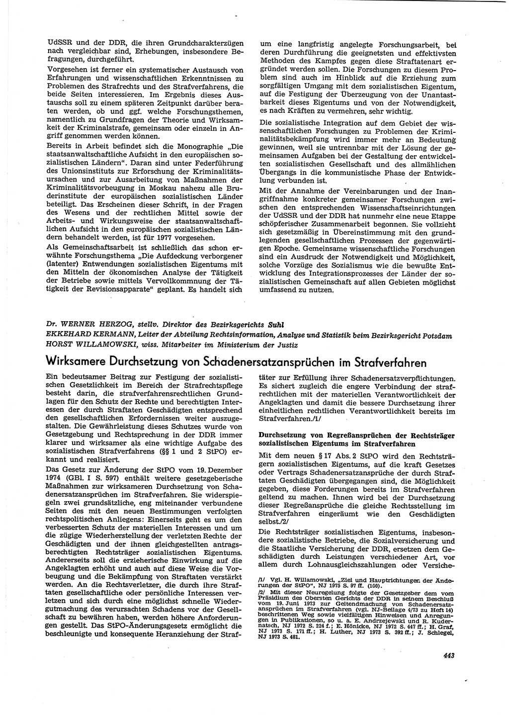 Neue Justiz (NJ), Zeitschrift für Recht und Rechtswissenschaft [Deutsche Demokratische Republik (DDR)], 29. Jahrgang 1975, Seite 443 (NJ DDR 1975, S. 443)