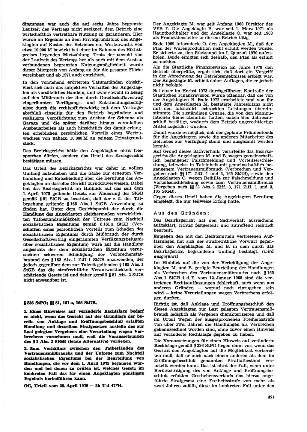 Neue Justiz (NJ), Zeitschrift für Recht und Rechtswissenschaft [Deutsche Demokratische Republik (DDR)], 29. Jahrgang 1975, Seite 491 (NJ DDR 1975, S. 491)