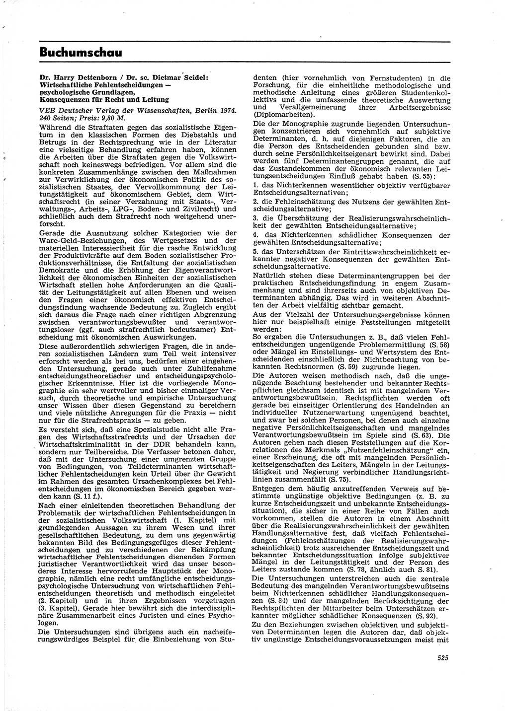 Neue Justiz (NJ), Zeitschrift für Recht und Rechtswissenschaft [Deutsche Demokratische Republik (DDR)], 29. Jahrgang 1975, Seite 525 (NJ DDR 1975, S. 525)