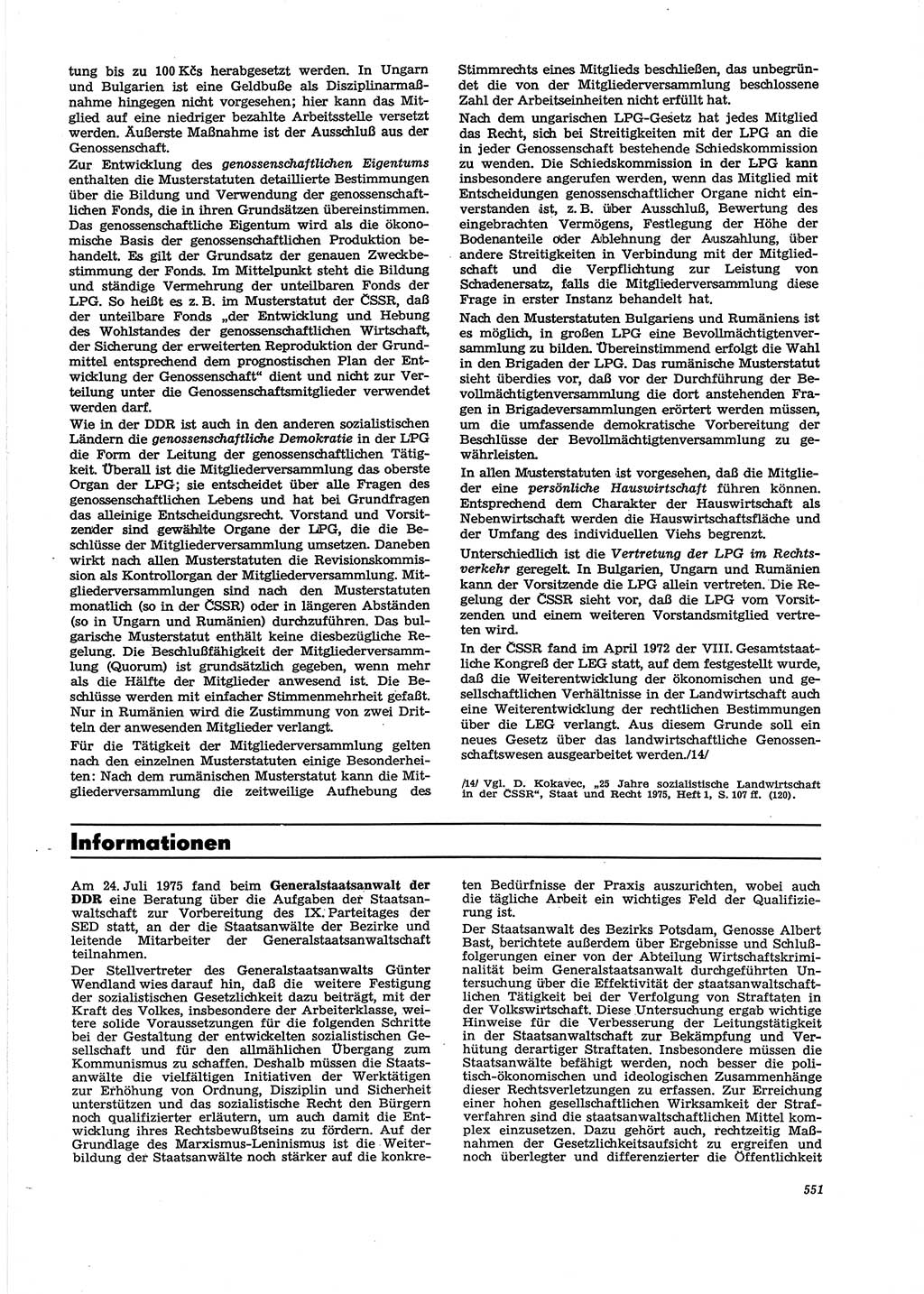 Neue Justiz (NJ), Zeitschrift für Recht und Rechtswissenschaft [Deutsche Demokratische Republik (DDR)], 29. Jahrgang 1975, Seite 551 (NJ DDR 1975, S. 551)