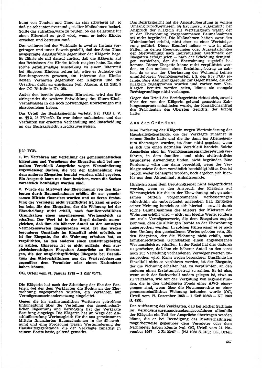 Neue Justiz (NJ), Zeitschrift für Recht und Rechtswissenschaft [Deutsche Demokratische Republik (DDR)], 29. Jahrgang 1975, Seite 557 (NJ DDR 1975, S. 557)
