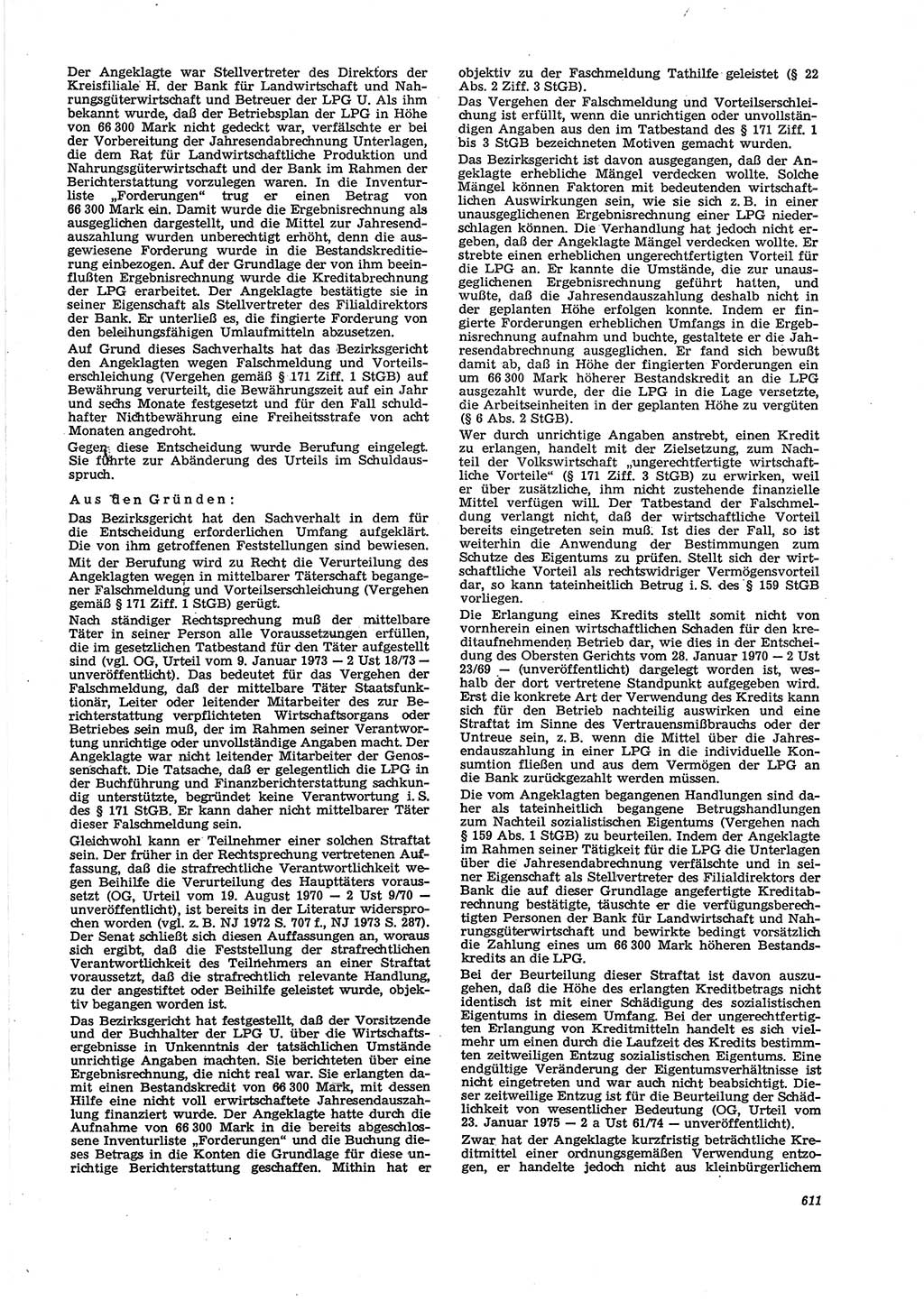 Neue Justiz (NJ), Zeitschrift für Recht und Rechtswissenschaft [Deutsche Demokratische Republik (DDR)], 29. Jahrgang 1975, Seite 611 (NJ DDR 1975, S. 611)